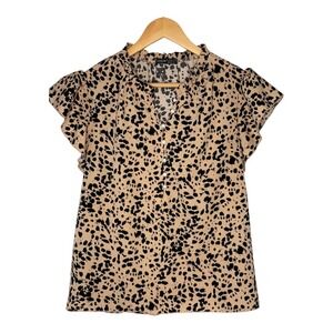 Shein Animal Print Blouse Ruffle Cap Sleeve Button Front Top‎ Women Size Large